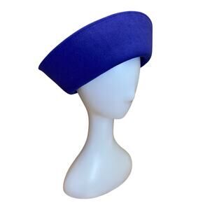 1950s Royal Blue Wool Halo Hat – Sculptural Vintage Tilt Hat